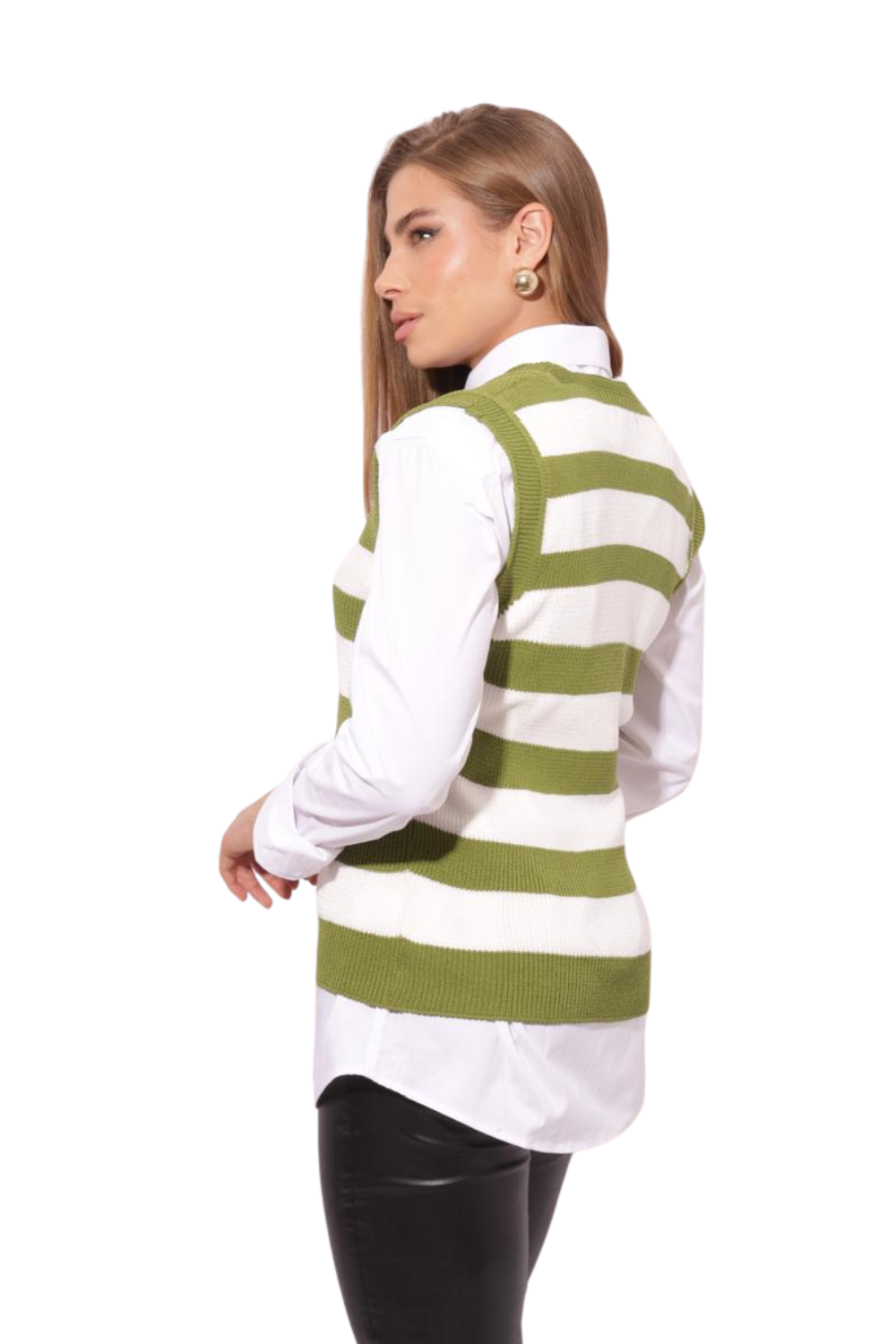 Tricot Feminino Colete Listrado Decote em V