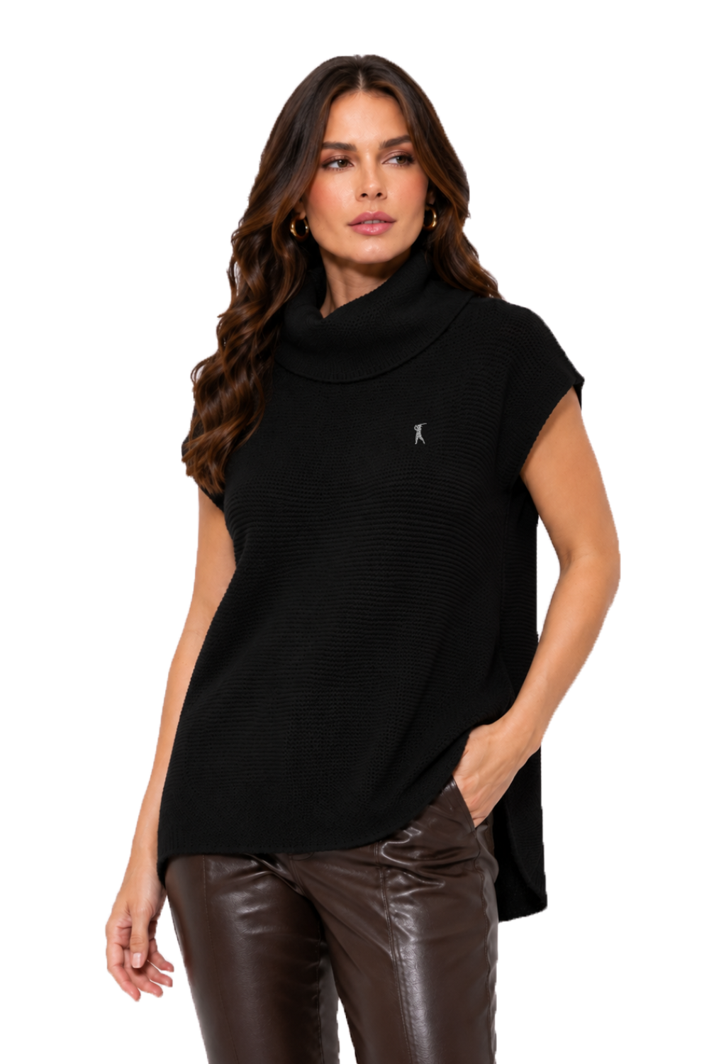 Tricot Feminino Colete Com Rabicho e Gola Alta