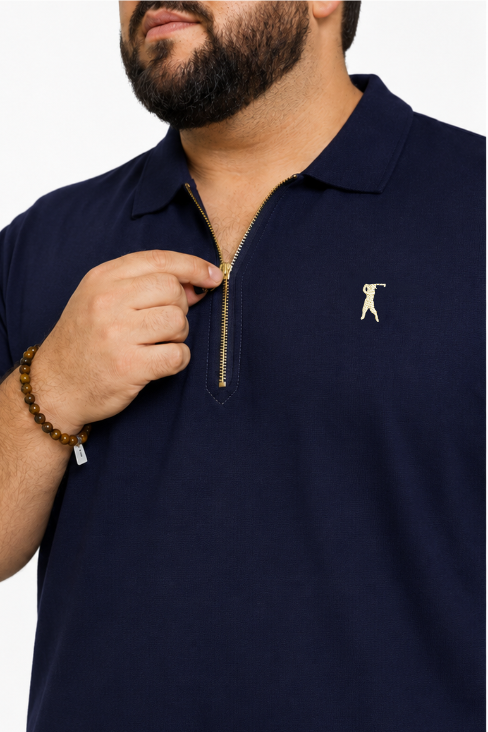 Camisa Polo Detalhe Patô com Zíper Plus Size