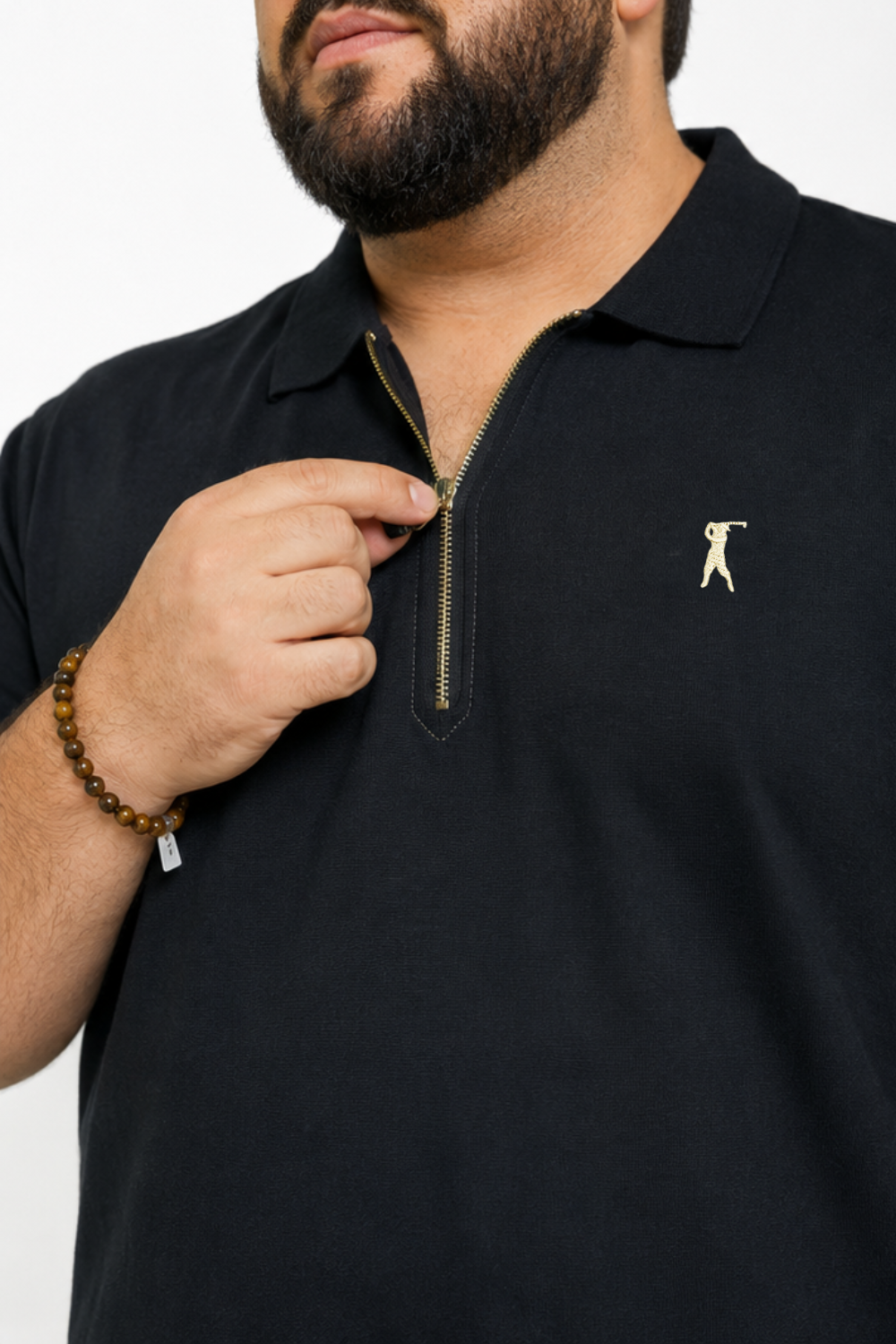 Camisa Polo Detalhe Patô com Zíper Plus Size