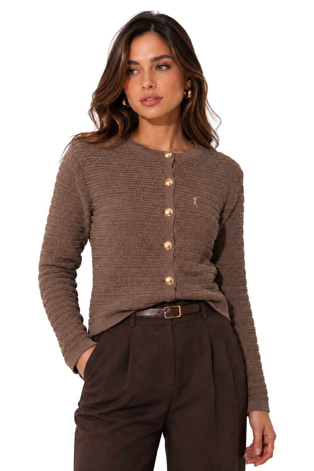 Tricot Feminino Casaco Botões Coroa