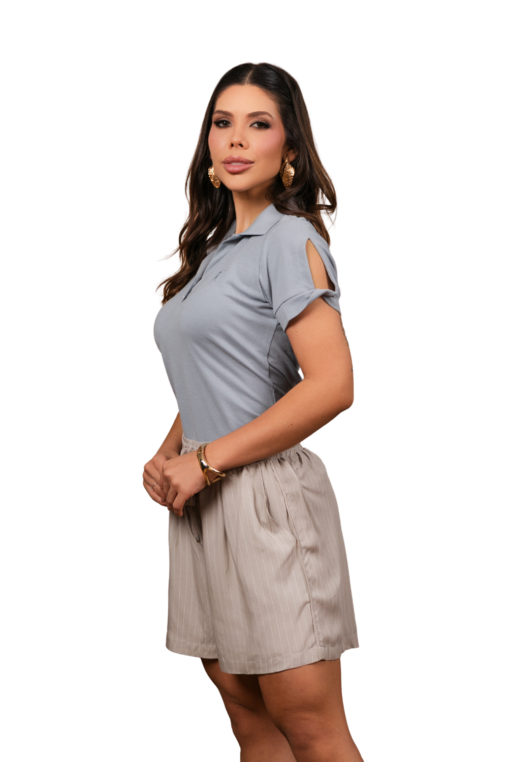 Baby Look Feminina Detalhe Manga