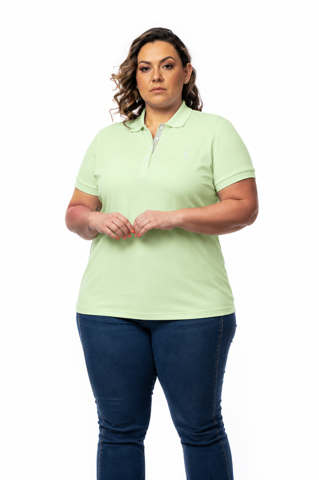 Baby Look Polo Bordada Plus Size