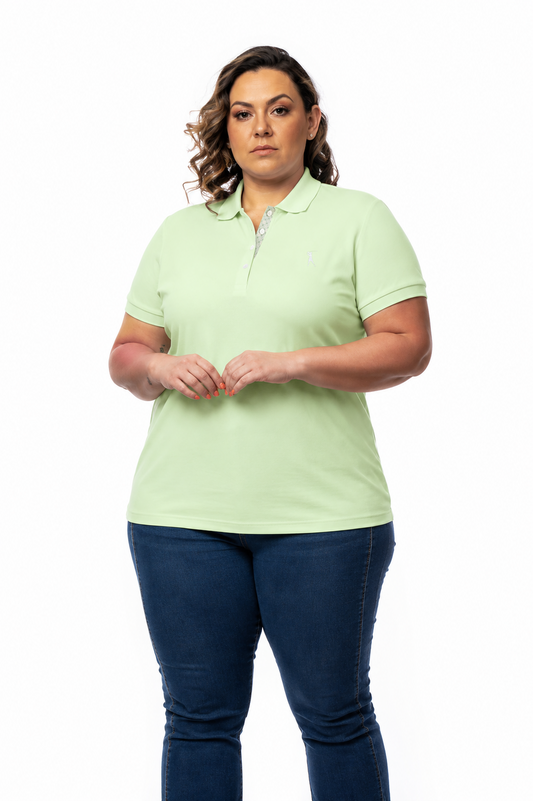 Baby Look Polo Bordada Plus Size