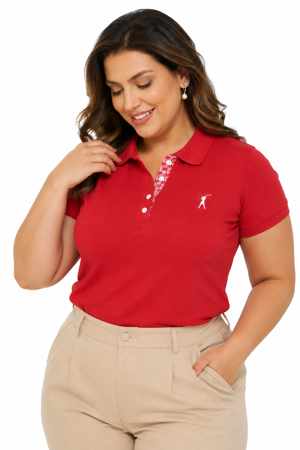 Baby Look Polo Bordada Plus Size