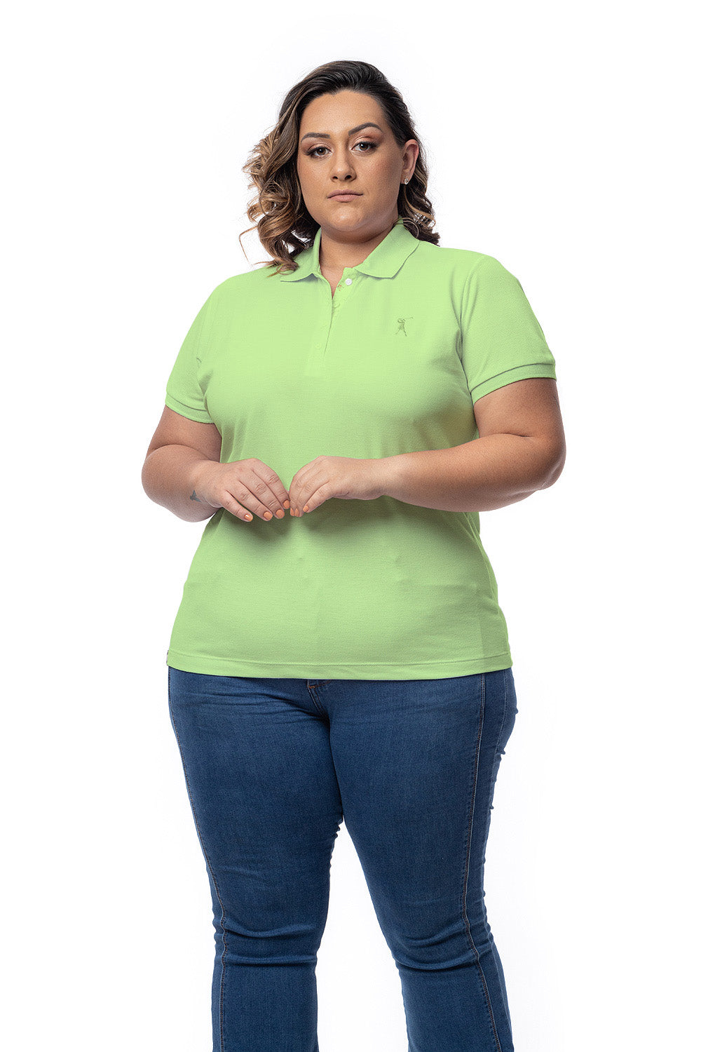 Baby Look Polo Bordada Plus Size