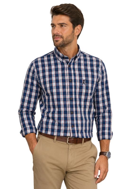 Camisa Social Masculina Xadrez Manga Longa
