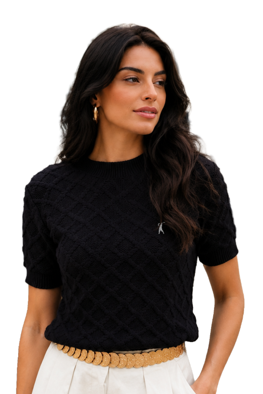 Tricot Feminino Manga Curta Texturizada