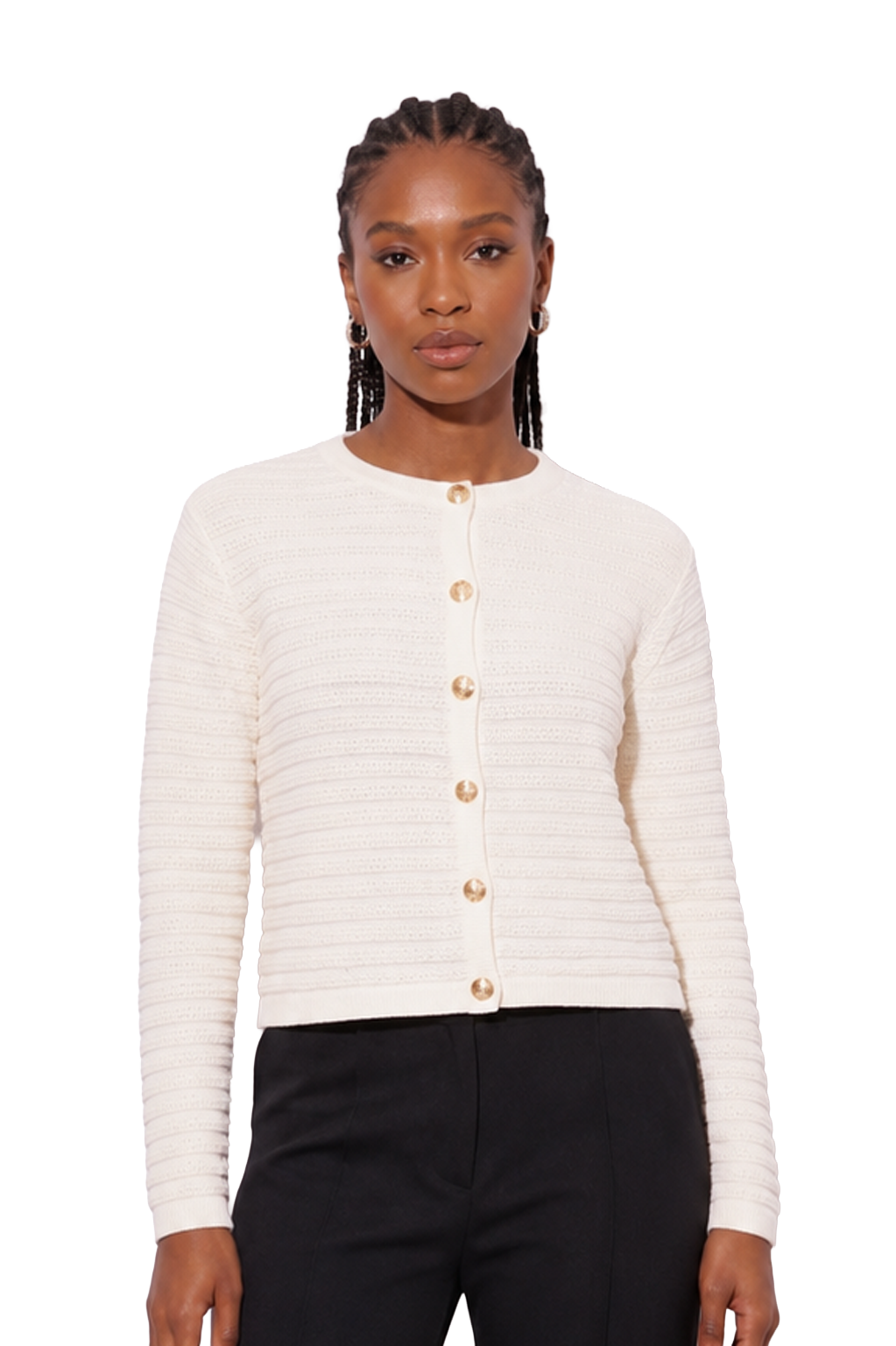 Tricot Feminino Casaco Botões Coroa