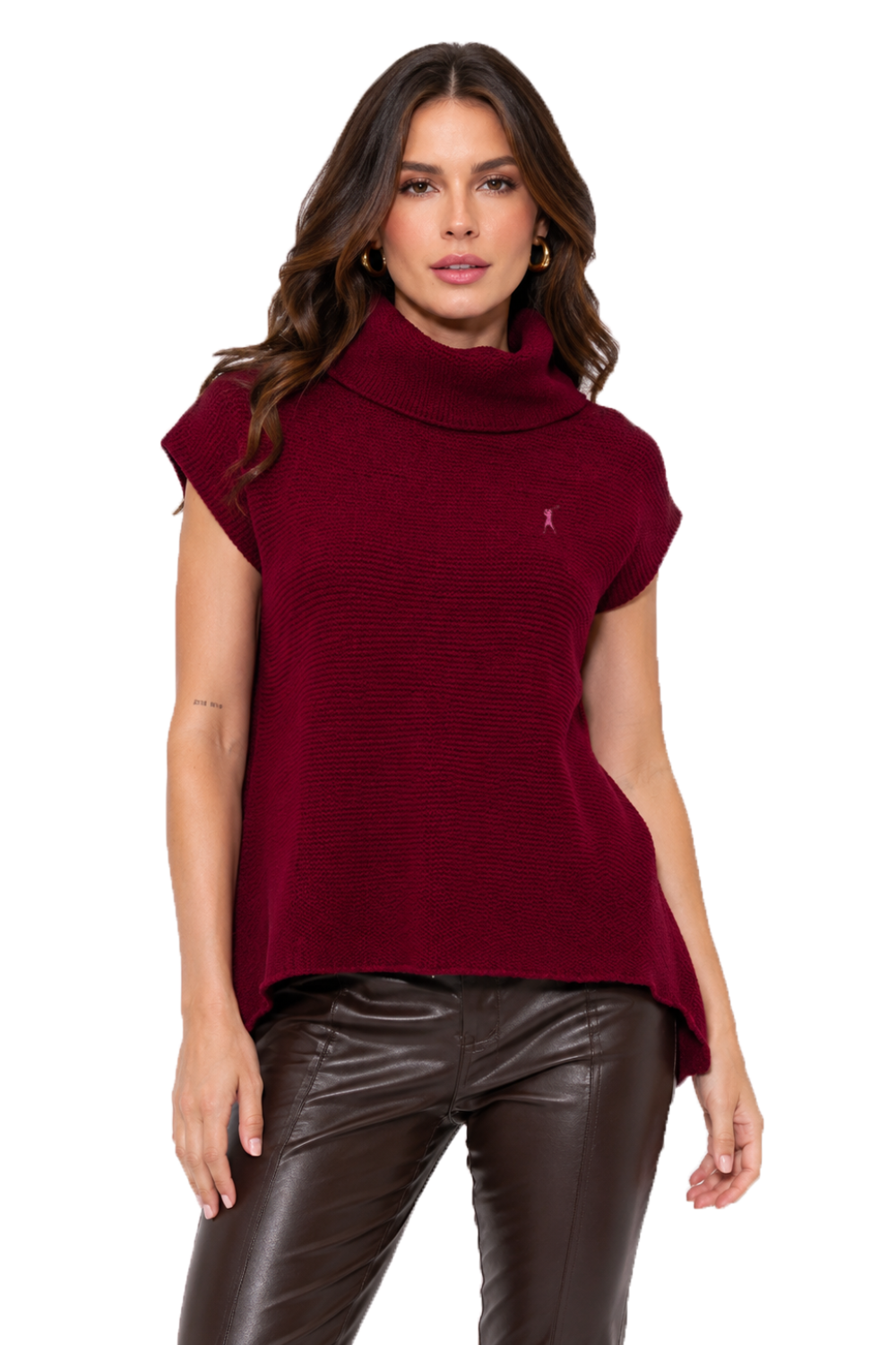 Tricot Feminino Colete Com Rabicho e Gola Alta