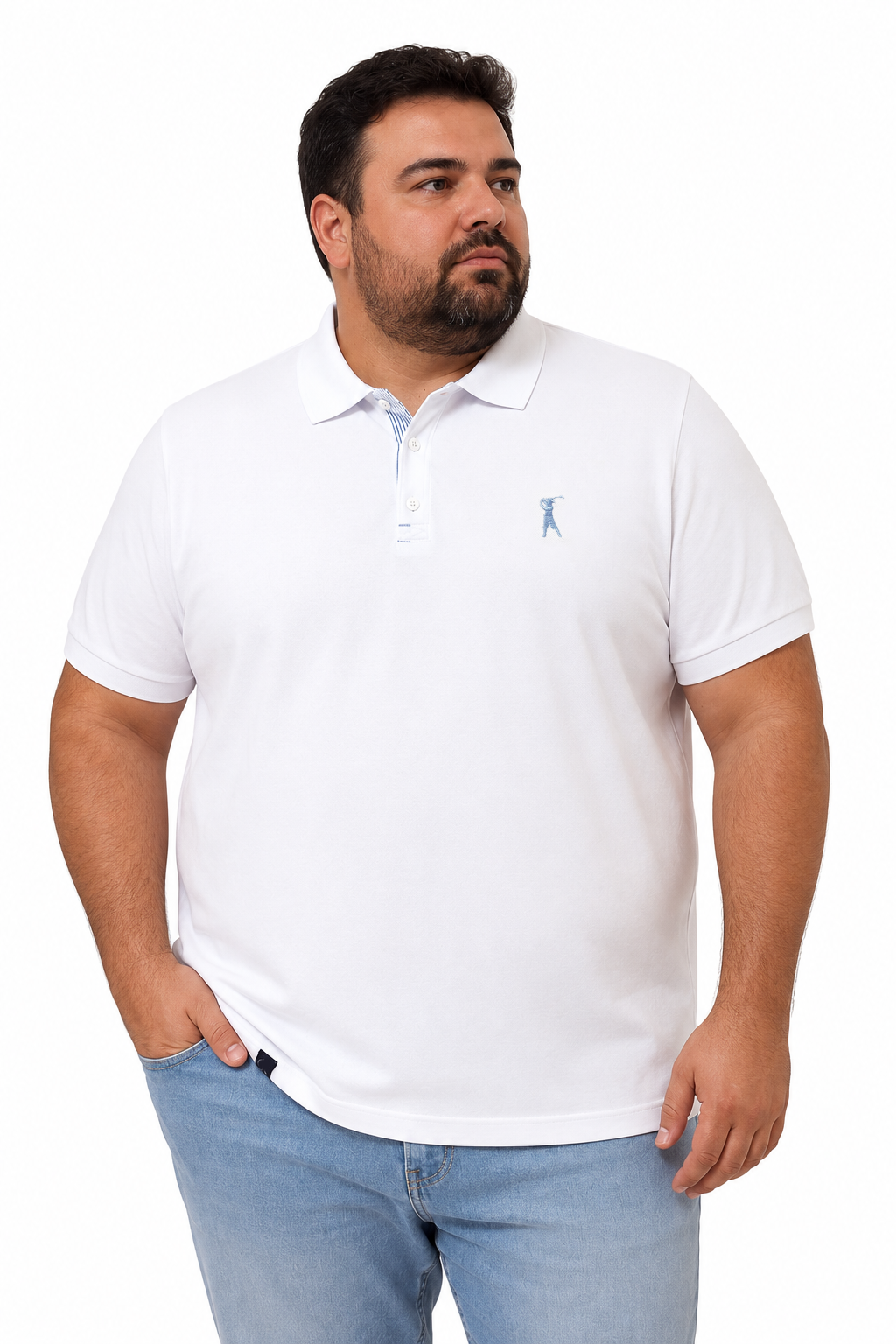 Camisa Polo Patô Tricoline Listrado Plus Size