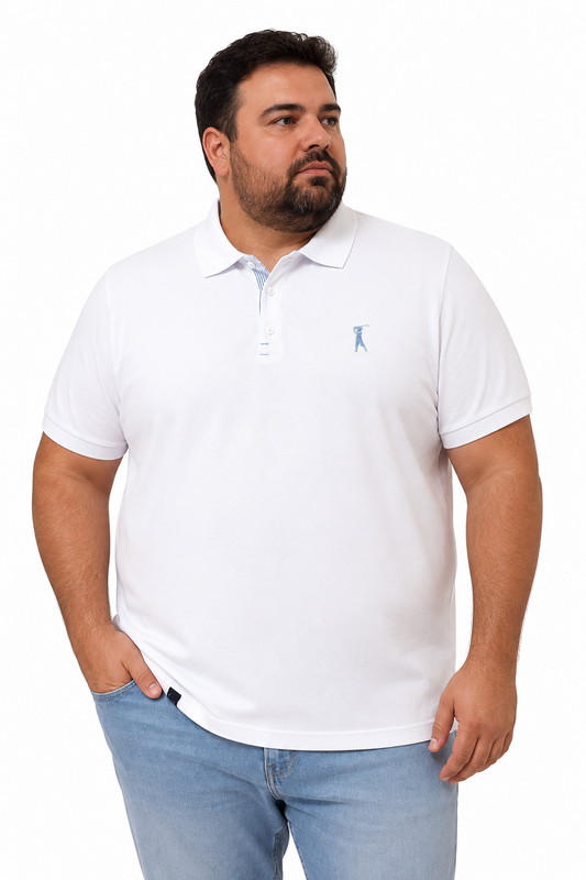 Camisa Polo Patô Tricoline Listrado Plus Size