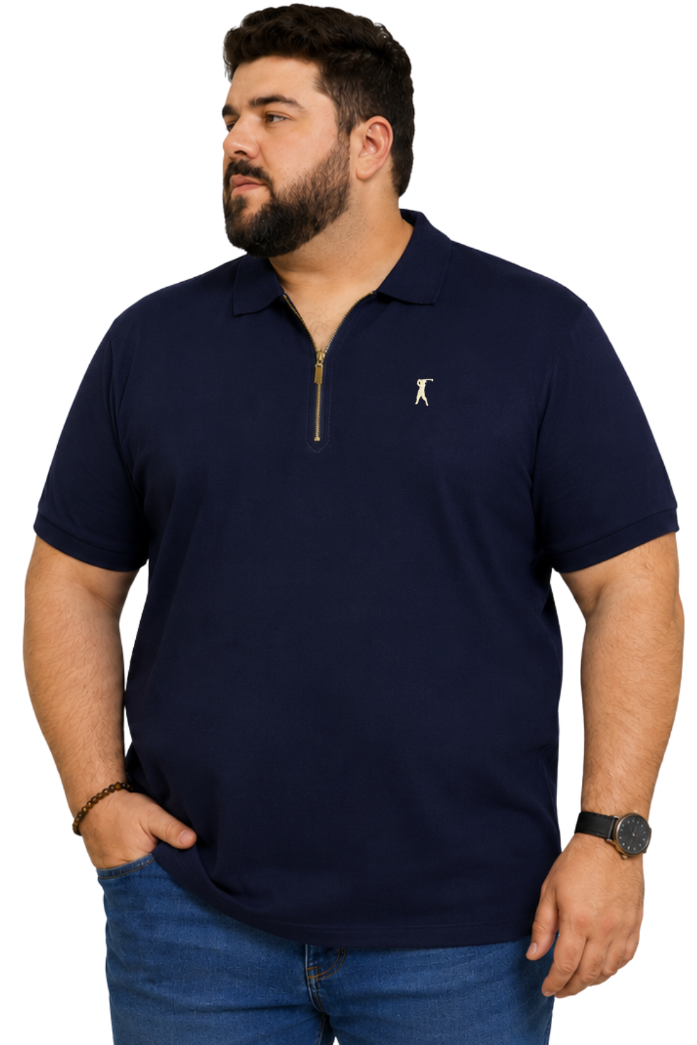 Camisa Polo Detalhe Patô com Zíper Plus Size