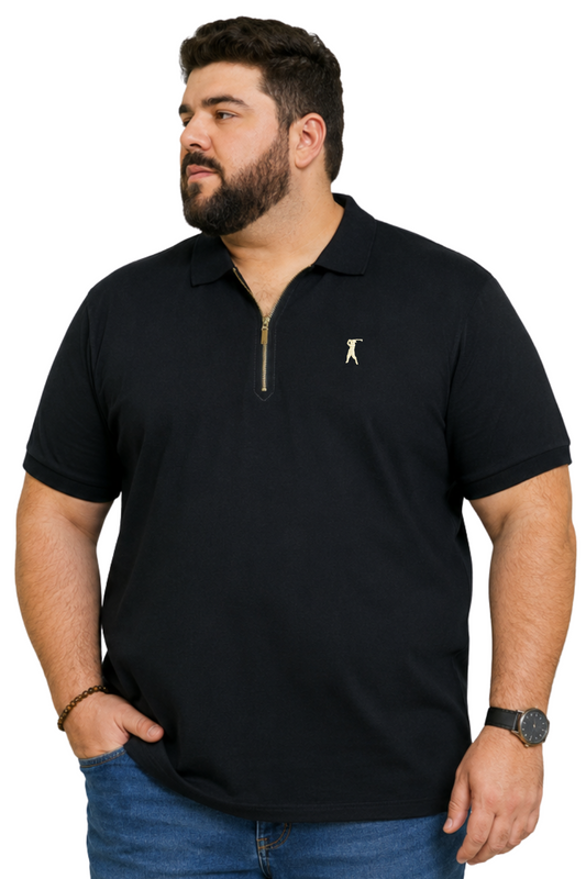 Camisa Polo Detalhe Patô com Zíper Plus Size