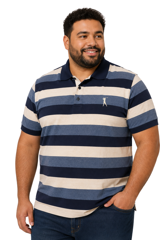 Camisa Polo Listrada Luzente Plus Size
