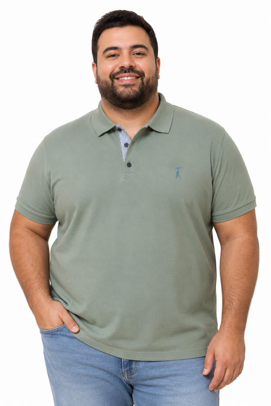 Camisa Polo Patô Tricoline Listrado Plus Size