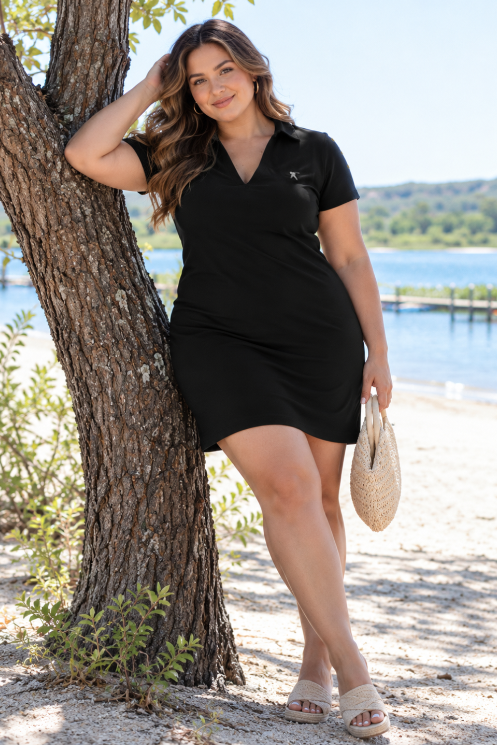 Vestido Polo Detalhe Botões Nas Mangas Plus Size