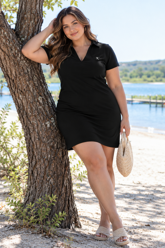 Vestido Polo Detalhe Botões Nas Mangas Plus Size