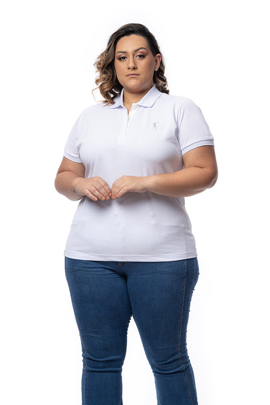 Baby Look Polo Bordada Plus Size