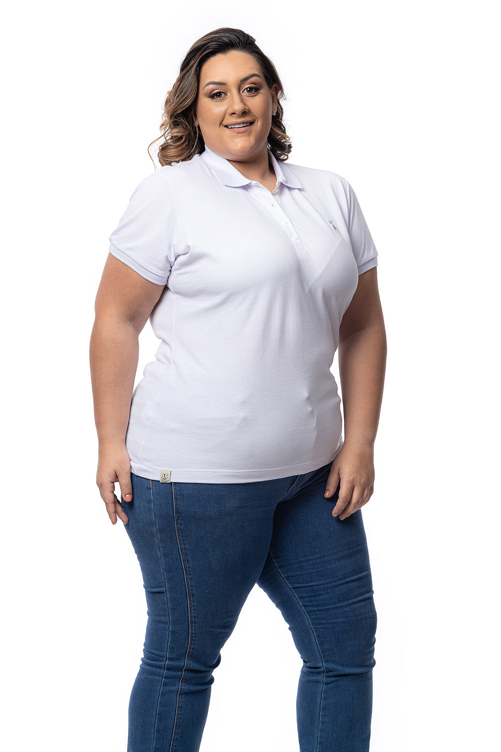 Baby Look Polo Bordada Plus Size