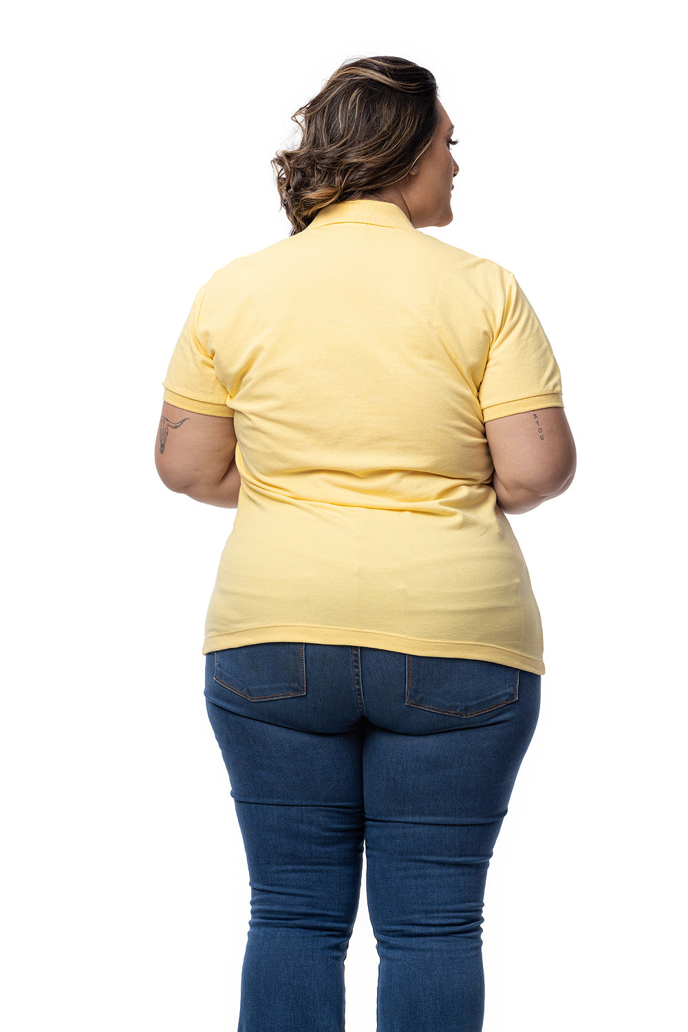 Baby Look Polo Bordada Plus Size