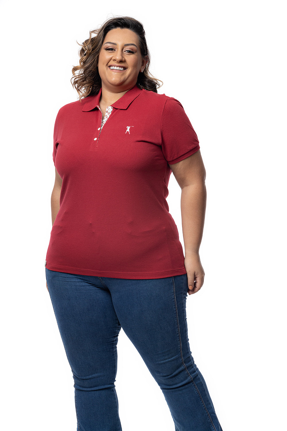 Baby Look Polo Bordada Plus Size