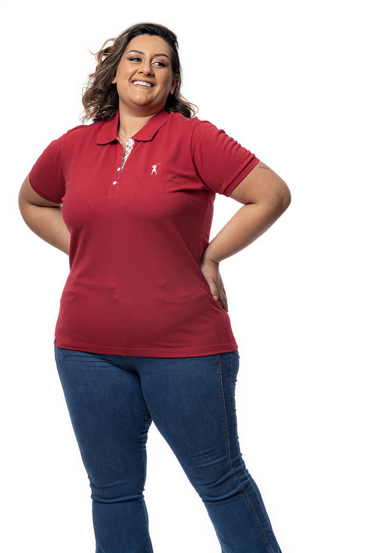 Baby Look Polo Bordada Plus Size