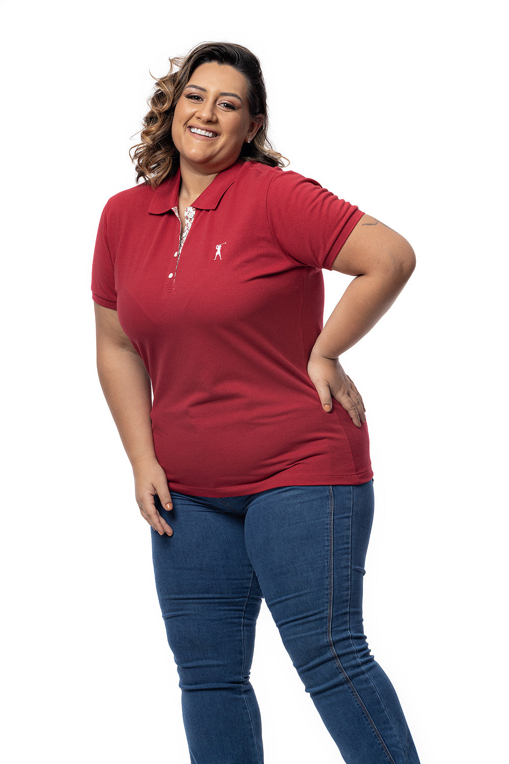 Baby Look Polo Bordada Plus Size