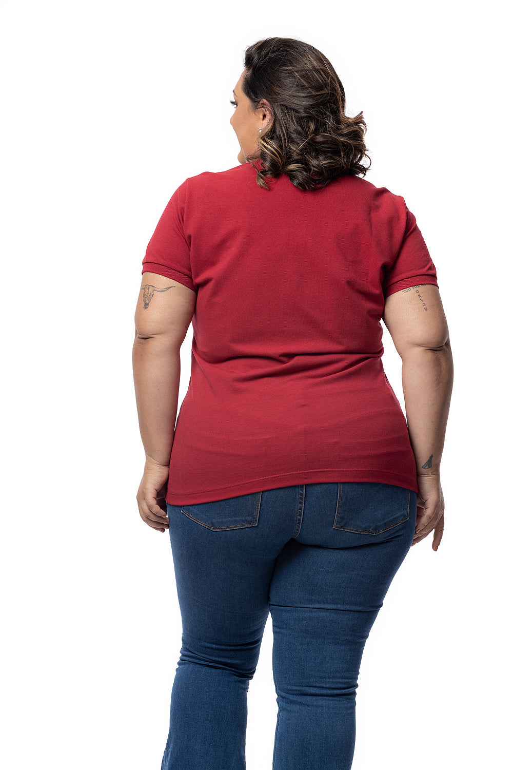 Baby Look Polo Bordada Plus Size