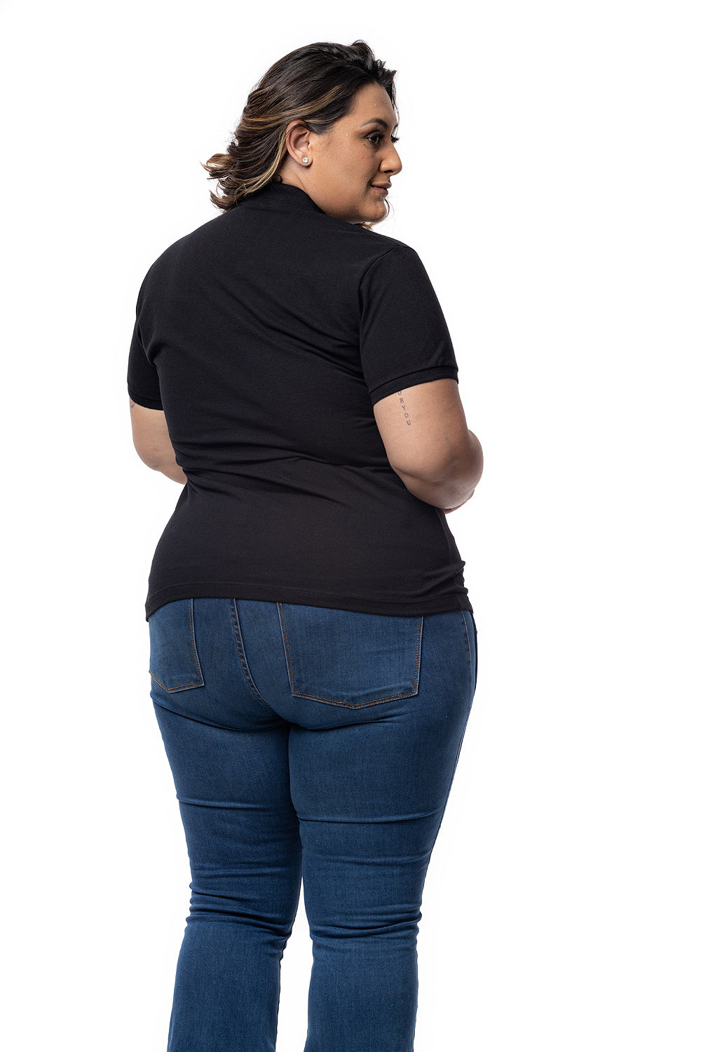 Baby Look Polo Bordada Plus Size