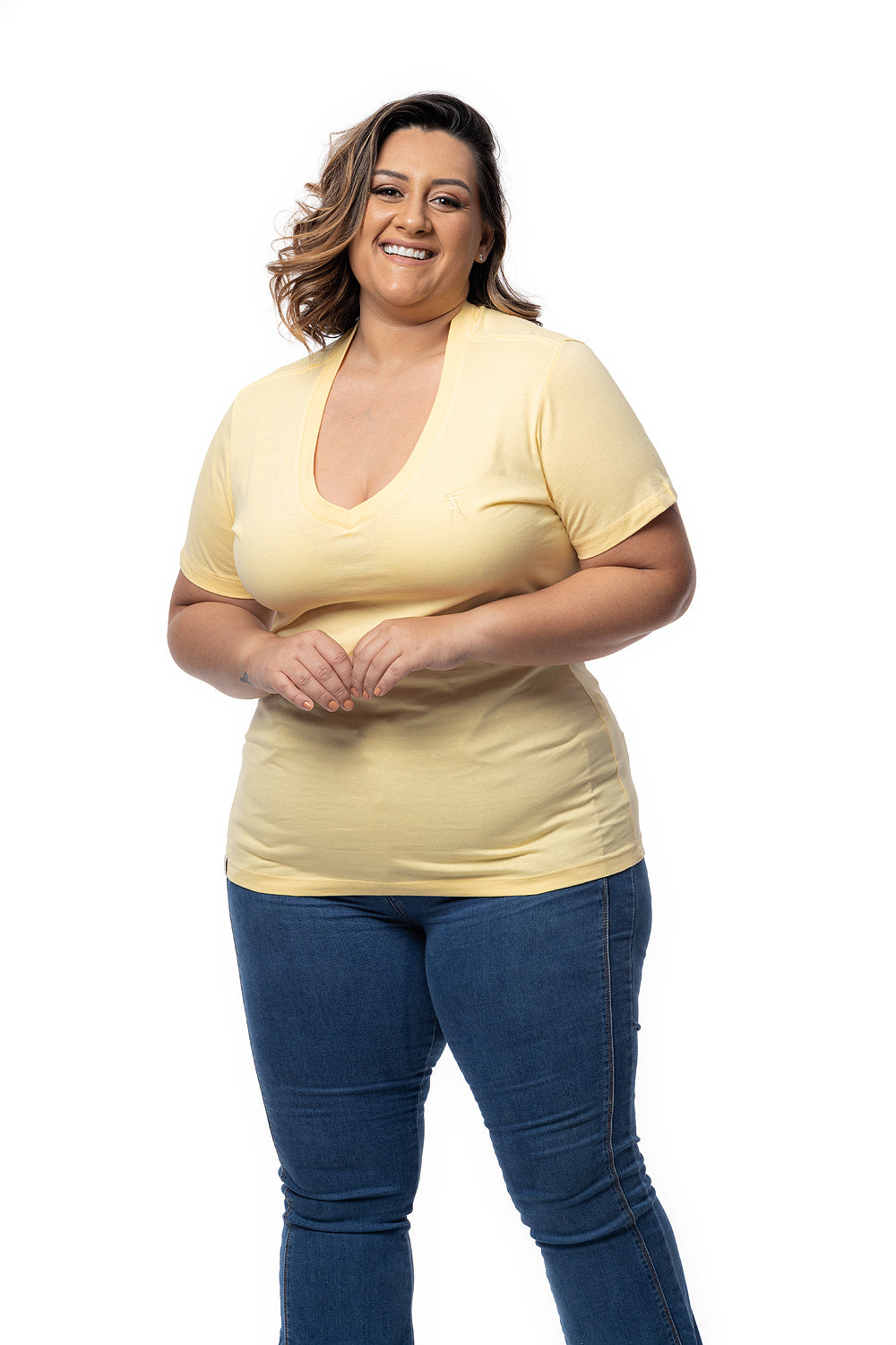 Camiseta Feminina Decote V Plus Size