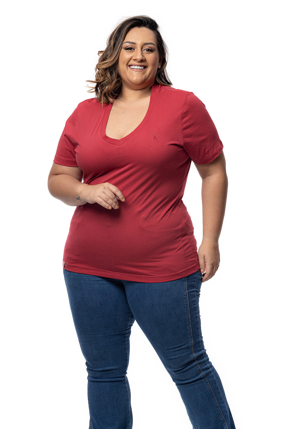 Camiseta Feminina Decote V Plus Size