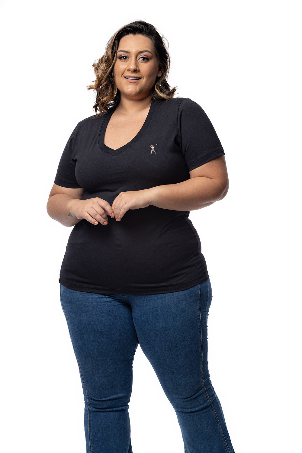 Camiseta Feminina Decote V Plus Size