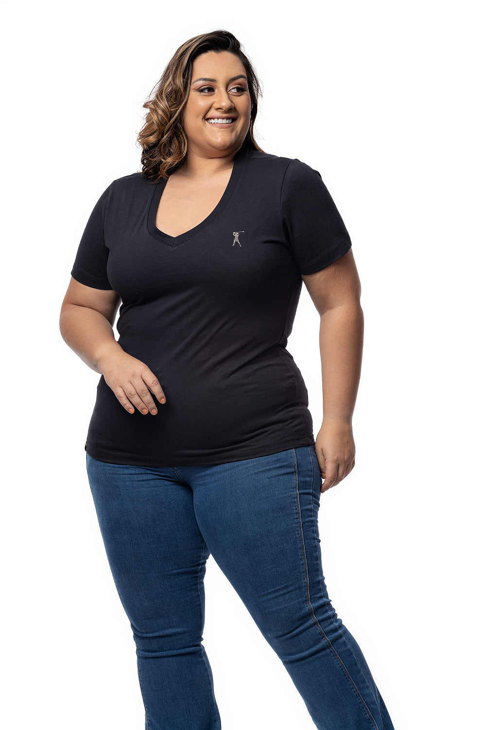 Camiseta Feminina Decote V Plus Size