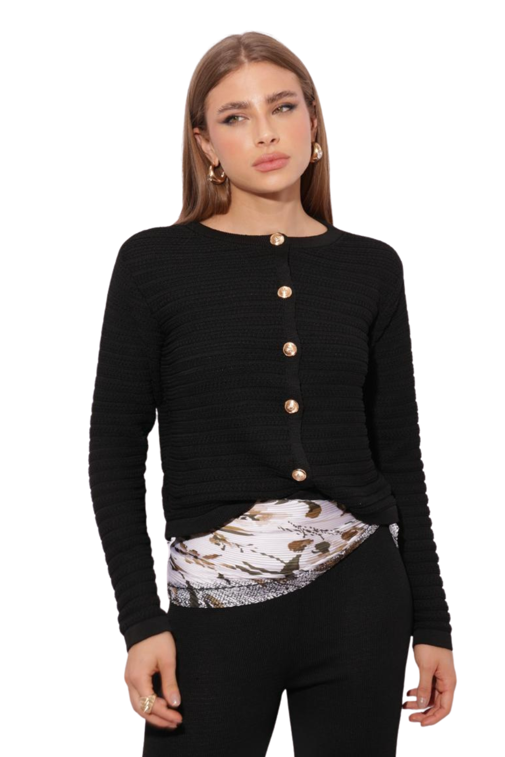 Tricot Feminino Casaco Botões Coroa