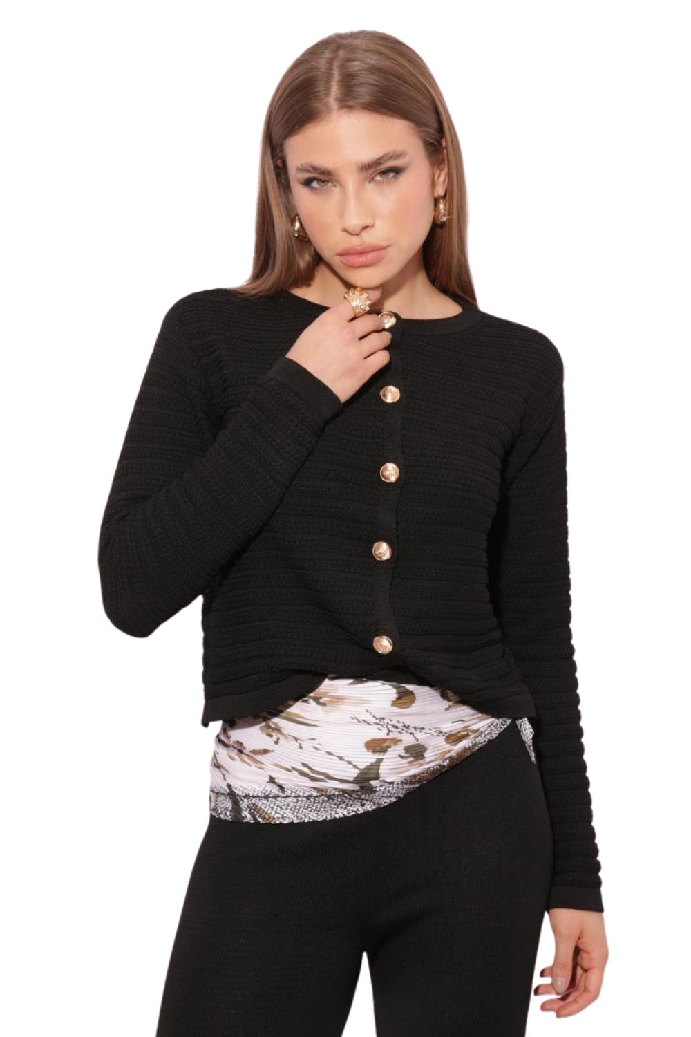 Tricot Feminino Casaco Botões Coroa
