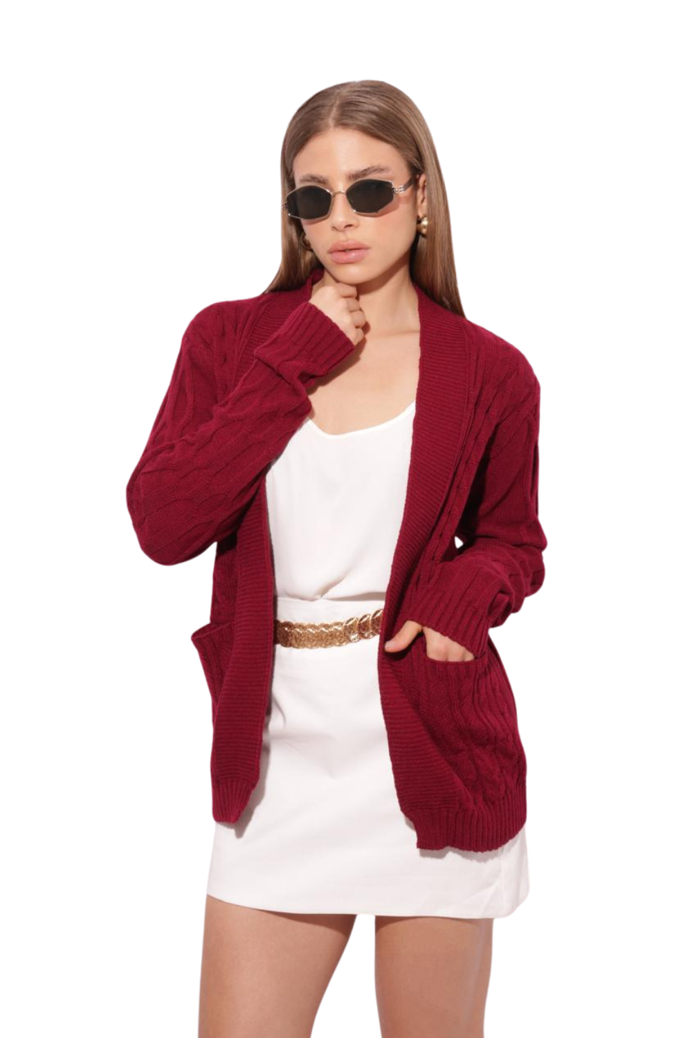 Tricot Feminino Casaco Detalhe Bolso